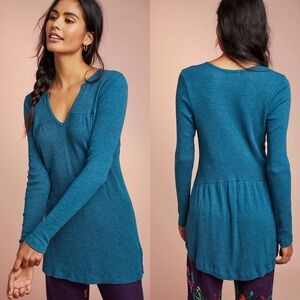 Anthropologie T.La Teal Blue Primary Knit Long Sleeve‎ Tunic Sweater Size Medium